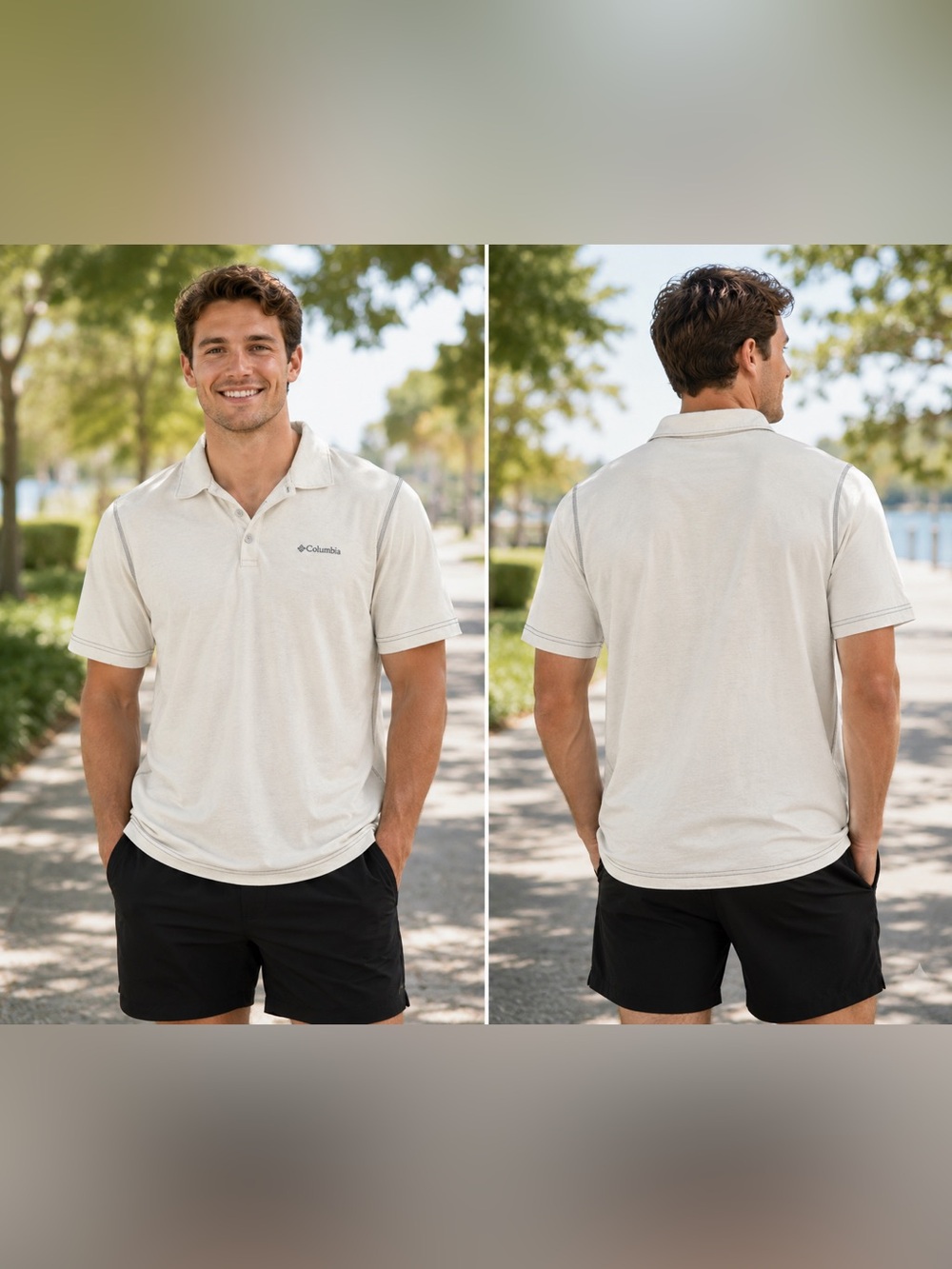Columbia Men’s Utilizer Polo Short-Sleeve Polo in Light Cream Size Medium -GUC